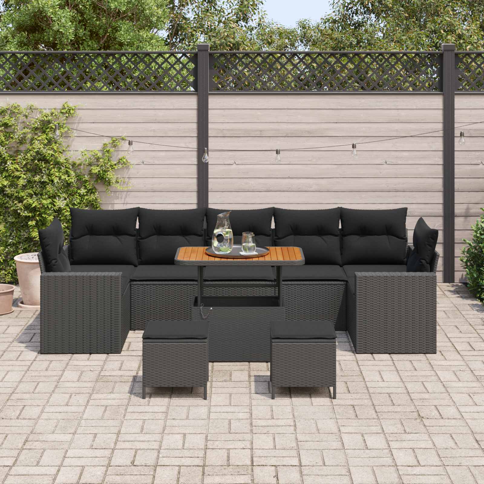 Set Divano da Giardino con cuscino 13 pcs Nero polyrattan | homemem39