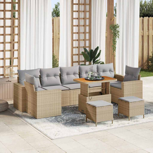 Set Divano da Giardino 10 pcs Beige e Grigio Chiaro polyrattan