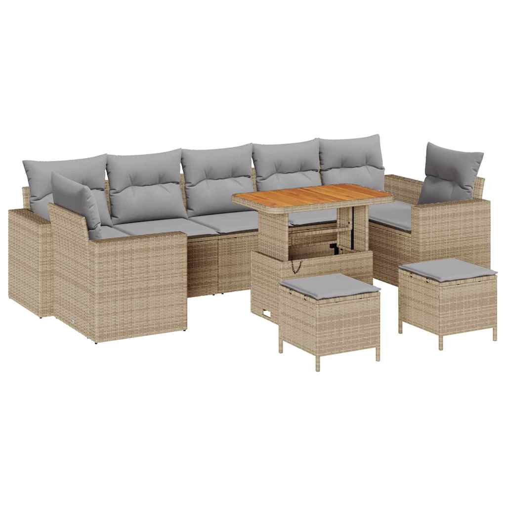 Set Divano da Giardino 10 pcs Beige e Grigio Chiaro polyrattan | homemem39