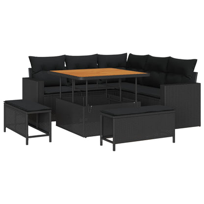 Set Divano da Giardino con cuscino 9 pcs Nero polyrattan | homemem39