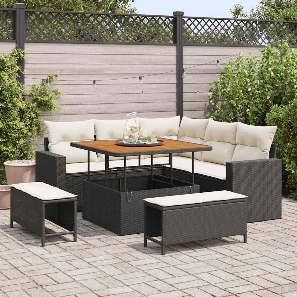 Set Divano da Giardino 9 pcs Nero e Crema polyrattan | homemem39