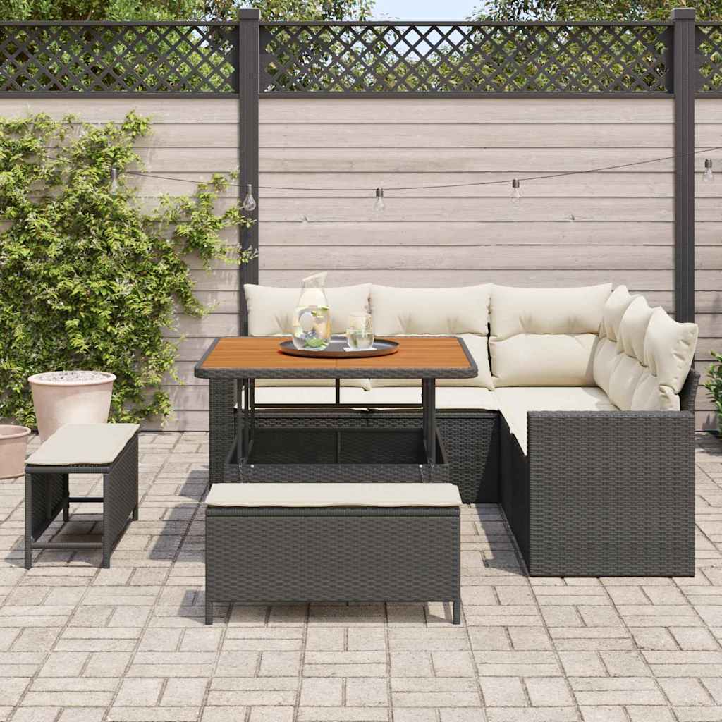 Set Divano da Giardino 9 pcs Nero e Crema polyrattan | homemem39