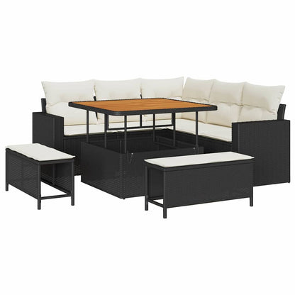 Set Divano da Giardino 9 pcs Nero e Crema polyrattan | homemem39