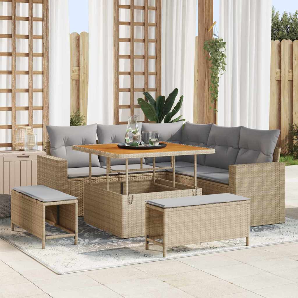Set Divano da Giardino 9 pcs Beige e Grigio Chiaro polyrattan | homemem39