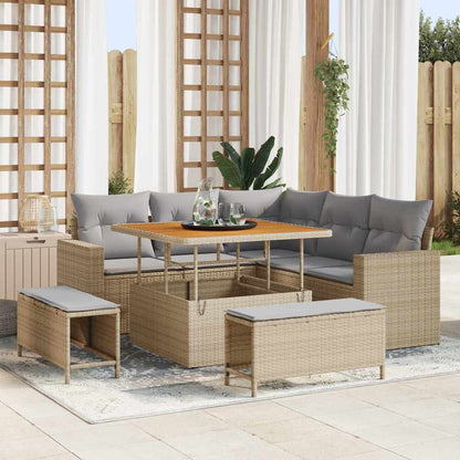 Set Divano da Giardino 9 pcs Beige e Grigio Chiaro polyrattan | homemem39