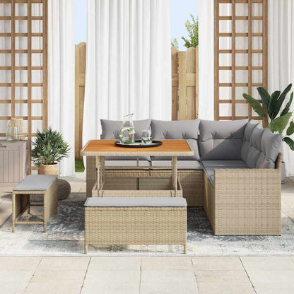 Set Divano da Giardino 9 pcs Beige e Grigio Chiaro polyrattan