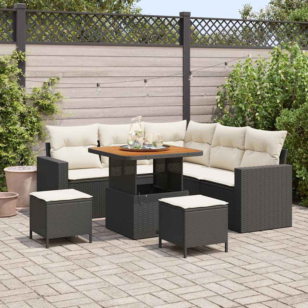 Set Divano da Giardino 9 pcs Nero e Crema polyrattan | homemem39