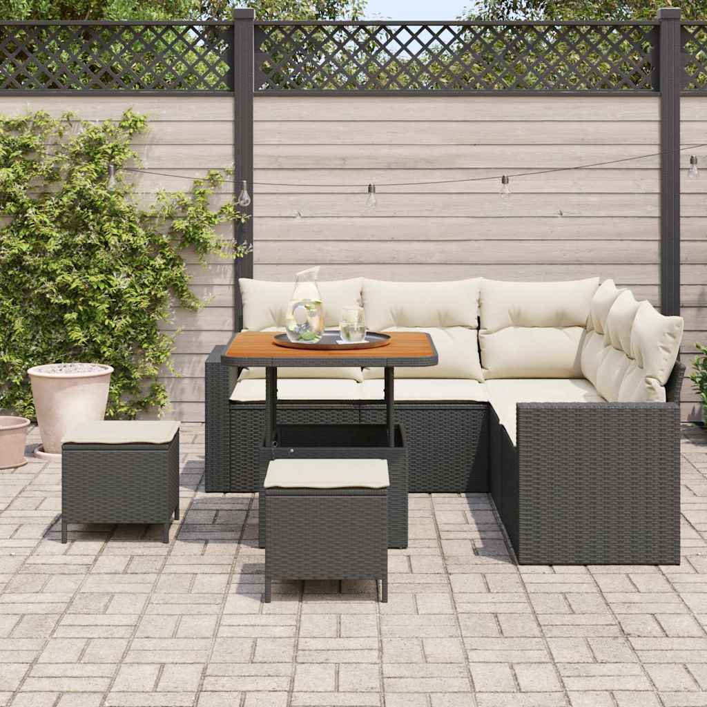 Set Divano da Giardino 9 pcs Nero e Crema polyrattan | homemem39