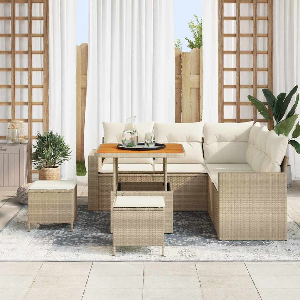 Set Divano da Giardino 9 pz 6-Numero di posti Beige e Crema