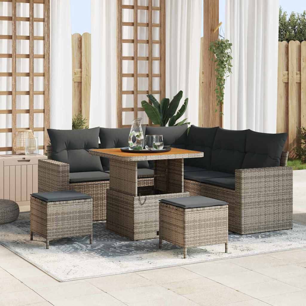 Set Divano da Giardino con cuscino 9 pcs Grigio polyrattan | homemem39