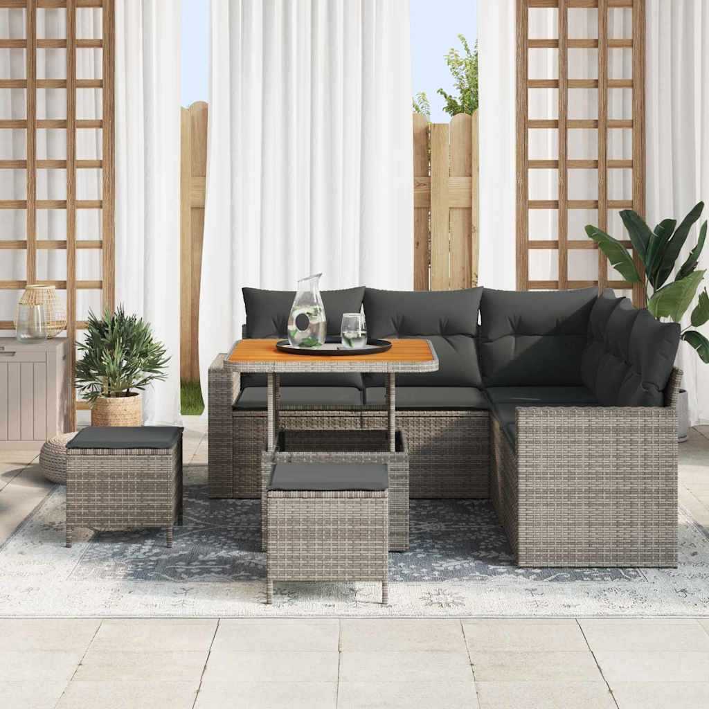 Set Divano da Giardino con cuscino 9 pcs Grigio polyrattan | homemem39