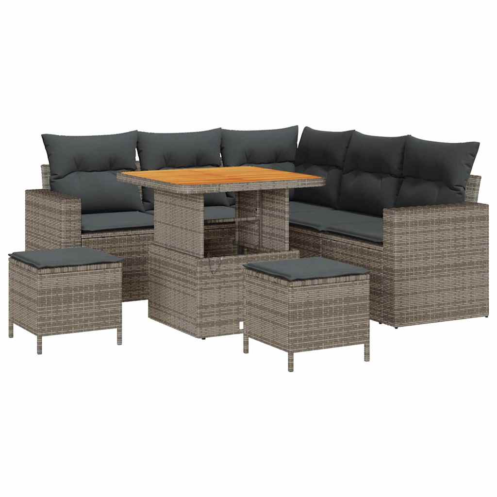 Set Divano da Giardino con cuscino 9 pcs Grigio polyrattan | homemem39