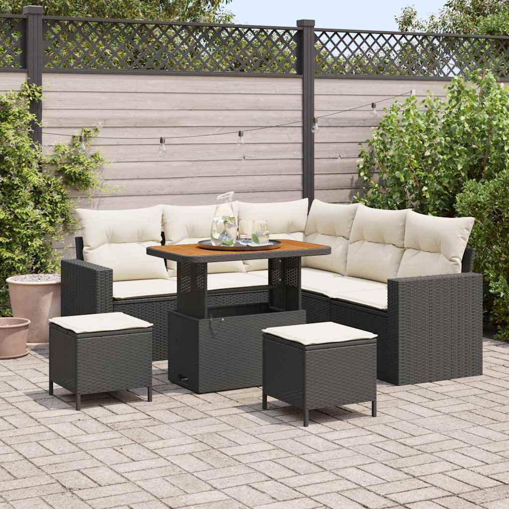 Set Divano da Giardino 9 pcs Nero e Crema polyrattan | homemem39