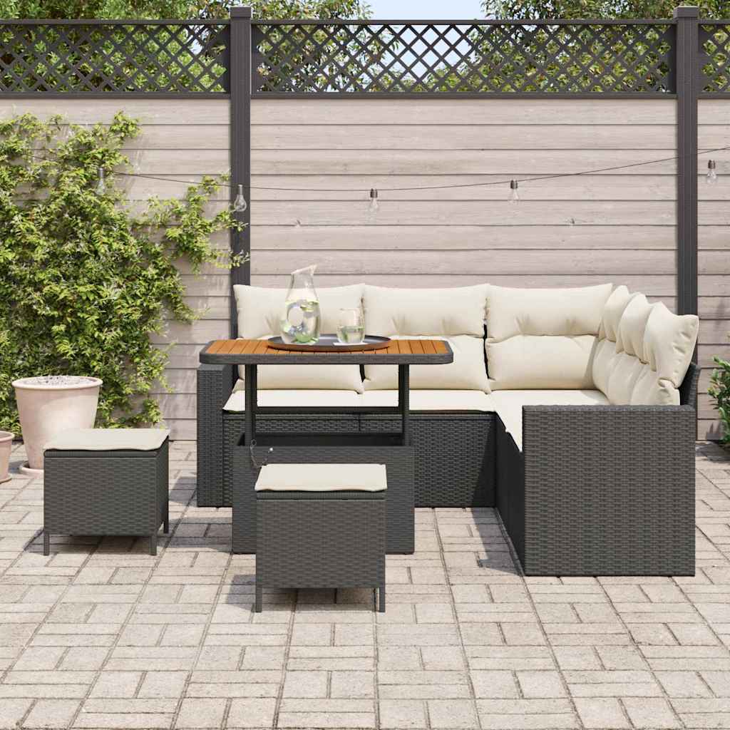 Set Divano da Giardino 9 pcs Nero e Crema polyrattan | homemem39