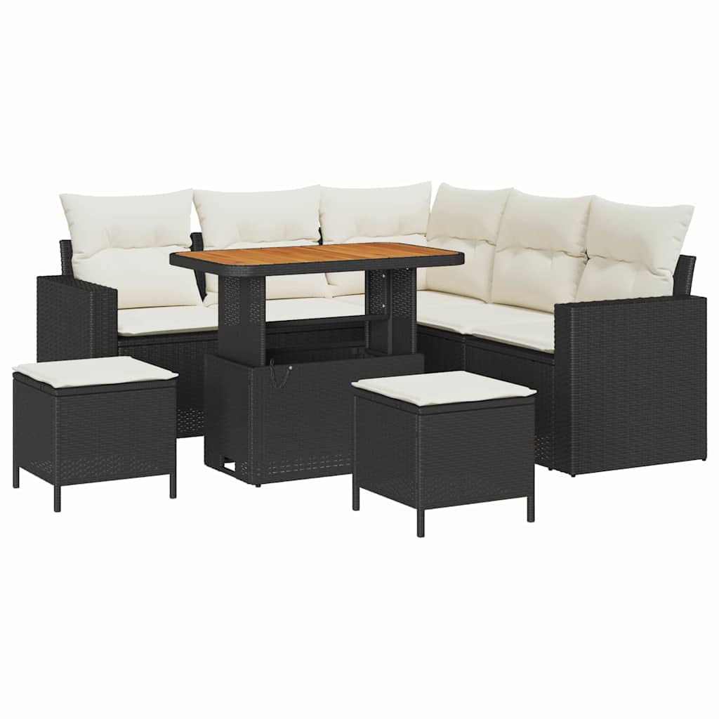 Set Divano da Giardino 9 pcs Nero e Crema polyrattan | homemem39