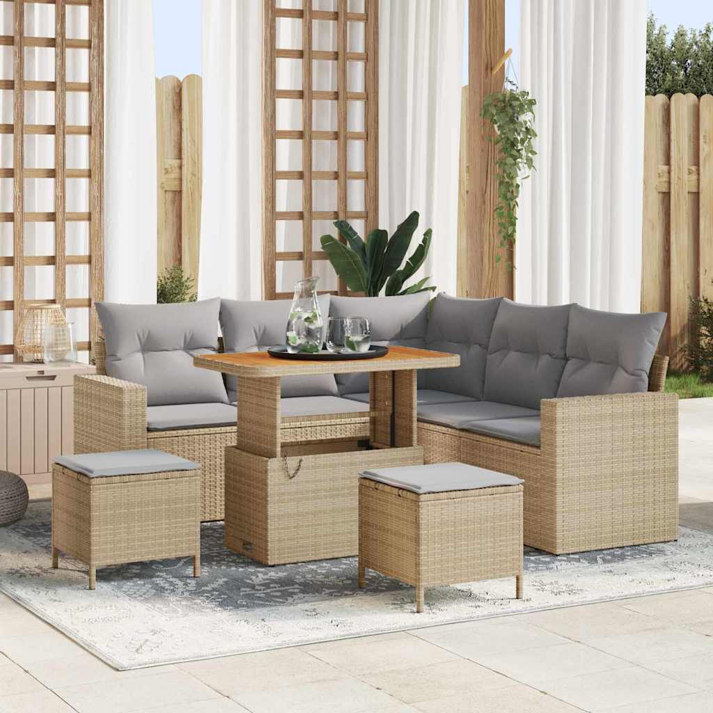 Set Divano da Giardino 9 pcs Beige e Grigio Chiaro polyrattan | homemem39