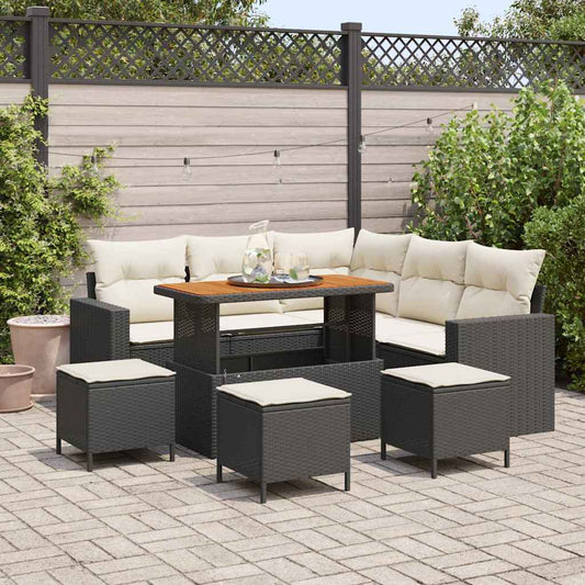 Set Divano da Giardino 10 pcs Nero e Crema polyrattan