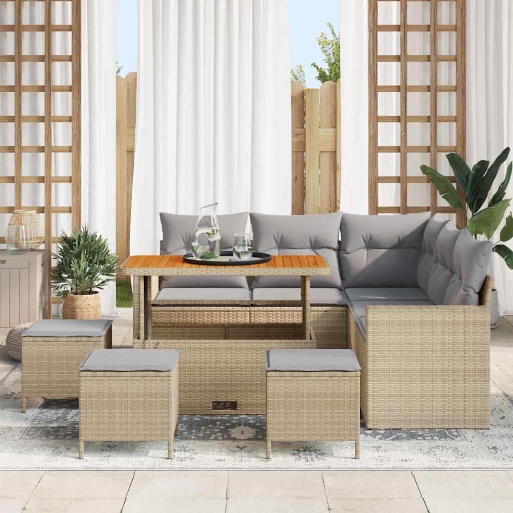 Set Divano da Giardino 10 pcs Beige e Grigio Chiaro polyrattan | homemem39