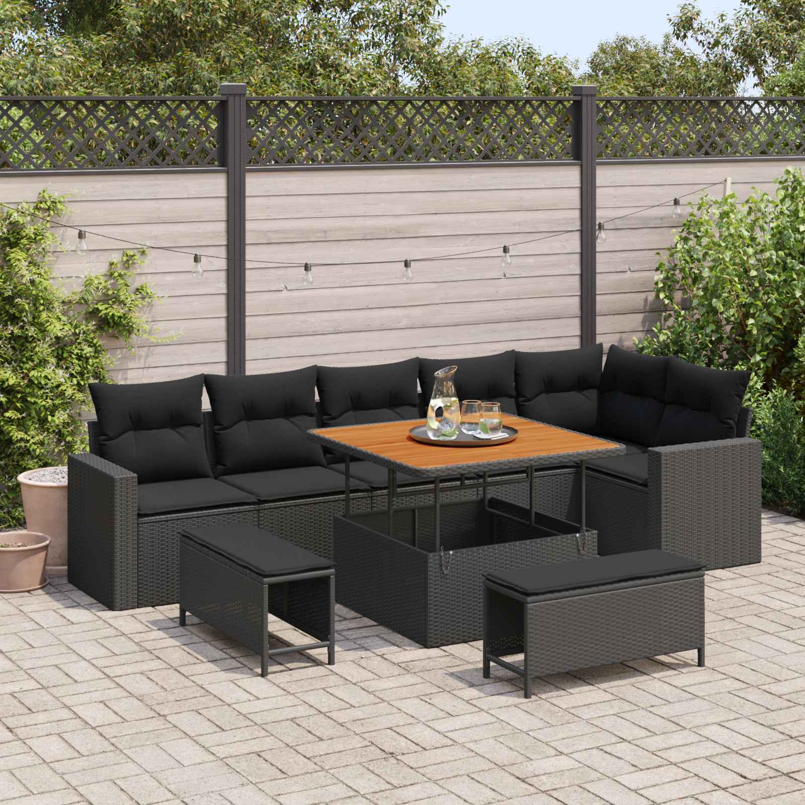Set Divano da Giardino con cuscino 11 pcs Nero polyrattan | homemem39
