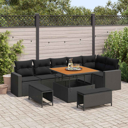 Set Divano da Giardino con cuscino 11 pcs Nero polyrattan | homemem39
