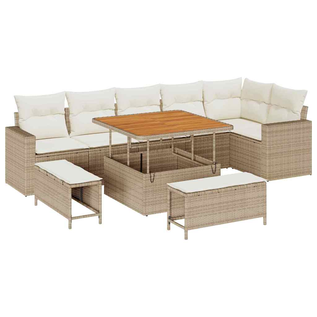 Set Divano da Giardino 11 pcs Beige e Crema polyrattan | homemem39
