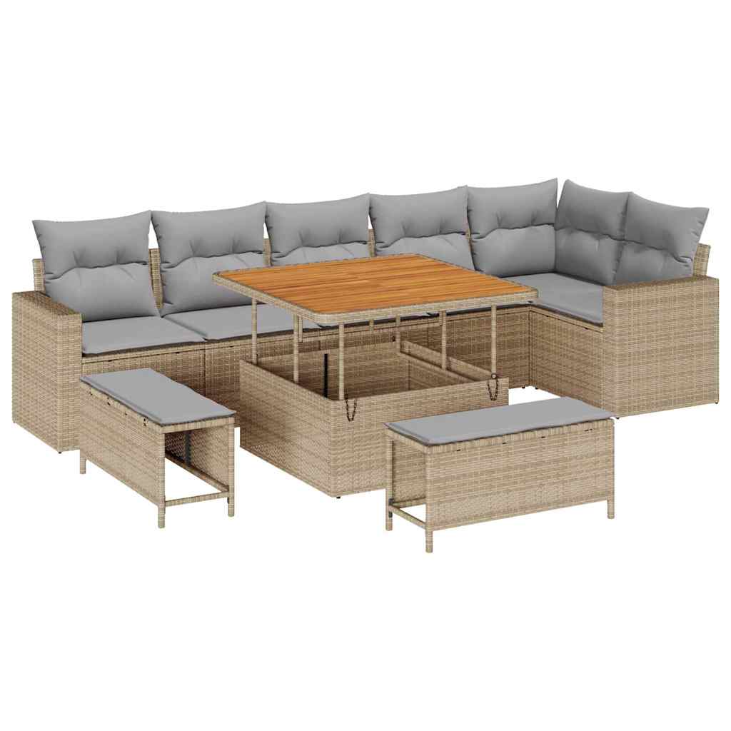 Set Divano da Giardino 11 pcs Beige e Grigio Chiaro polyrattan | homemem39