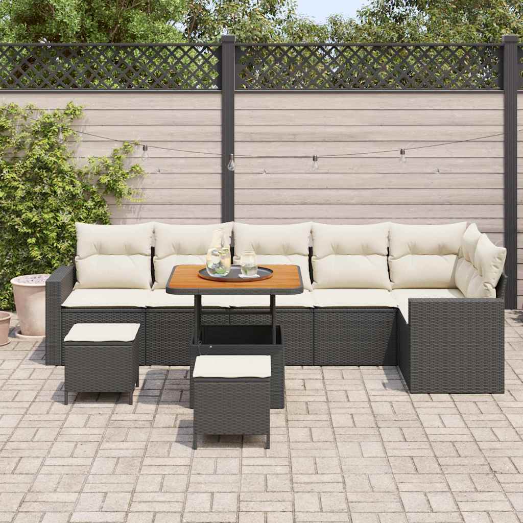 Set Divano da Giardino 11 pcs Nero e Crema polyrattan | homemem39