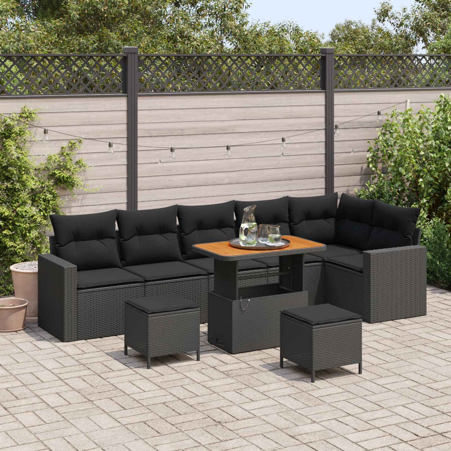 Set Divano da Giardino con cuscino 11 pcs Nero polyrattan | homemem39