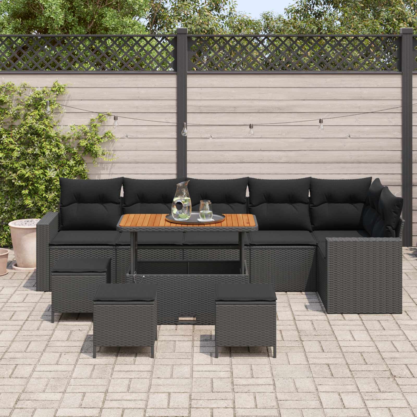 Set Divano da Giardino con cuscino 12 pcs Nero polyrattan | homemem39