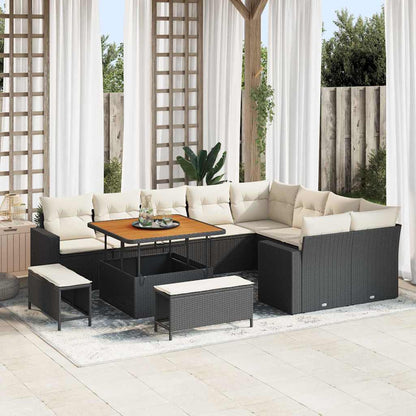 Set Divano da Giardino 13 pcs Nero e Crema polyrattan | homemem39
