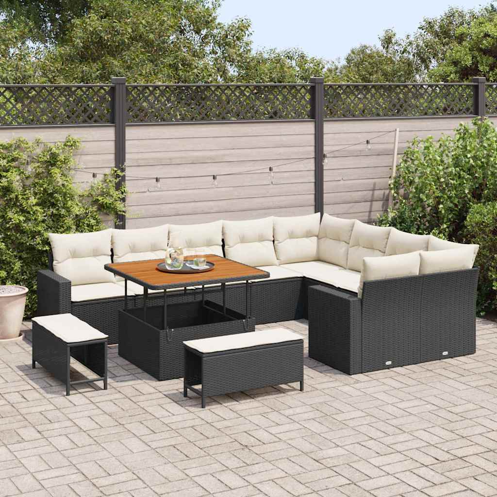 Set Divano da Giardino 13 pcs Nero e Crema polyrattan | homemem39