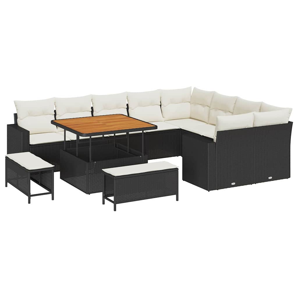 Set Divano da Giardino 13 pcs Nero e Crema polyrattan | homemem39