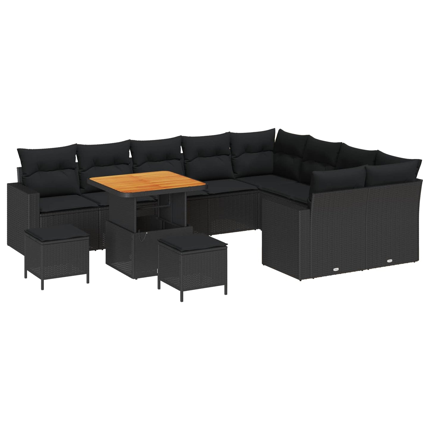 Set Divano da Giardino con cuscino 13 pcs Nero polyrattan