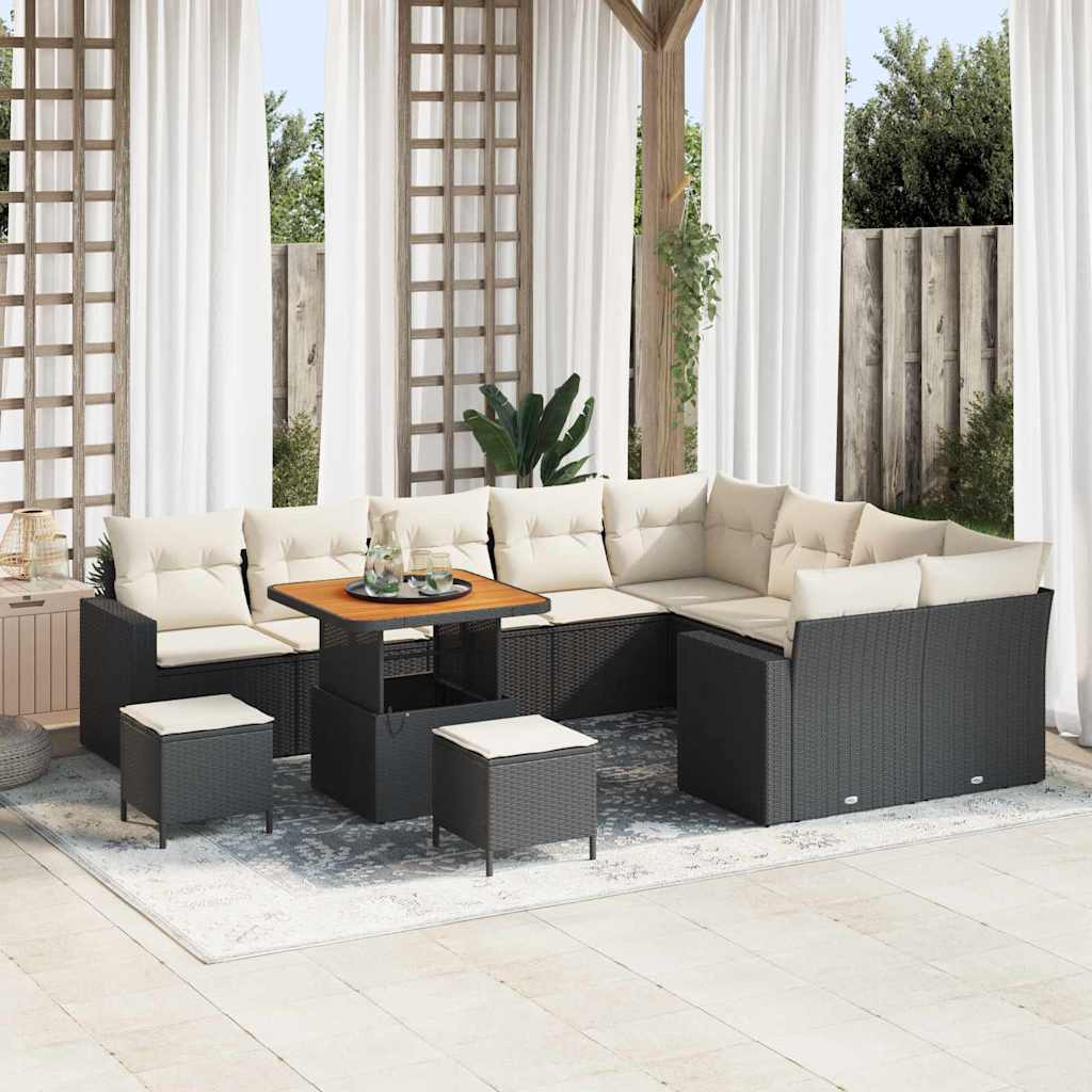 Set Divano da Giardino 13 pcs Nero e Crema polyrattan | homemem39