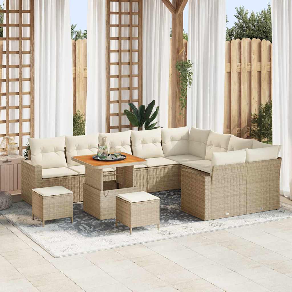 Set Divano da Giardino 13 pz 10-Numero di posti Beige e Crema