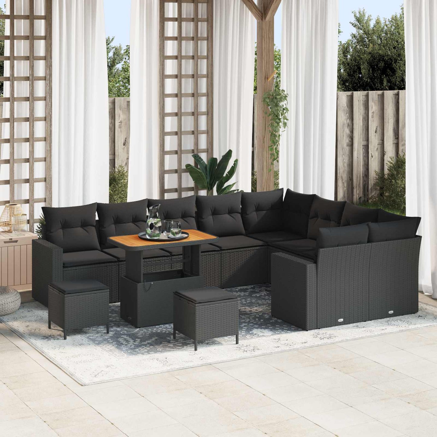 Set Divano da Giardino con cuscino 13 pcs Nero polyrattan | homemem39