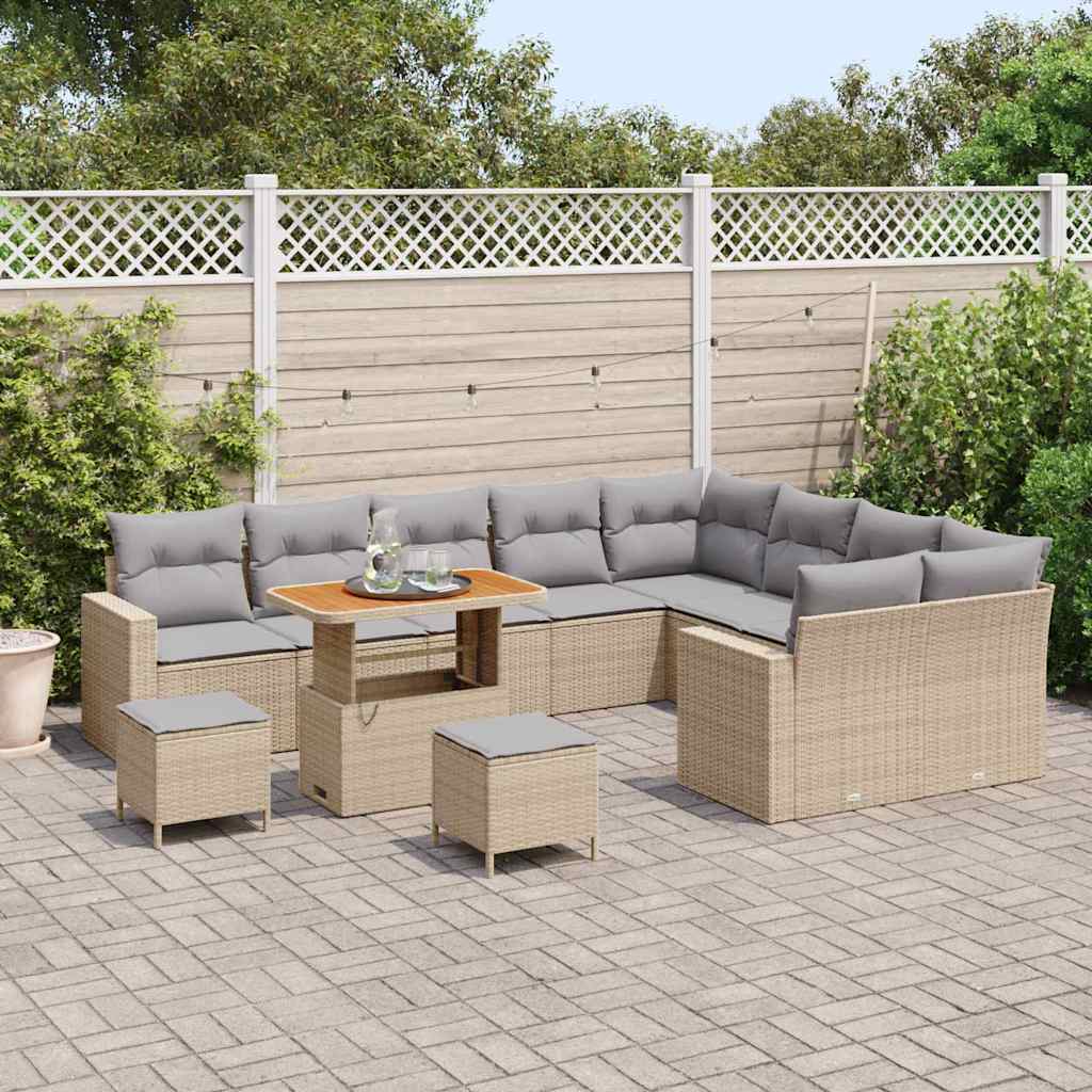 Set Divano da Giardino 13 pcs Beige e Grigio Chiaro polyrattan
