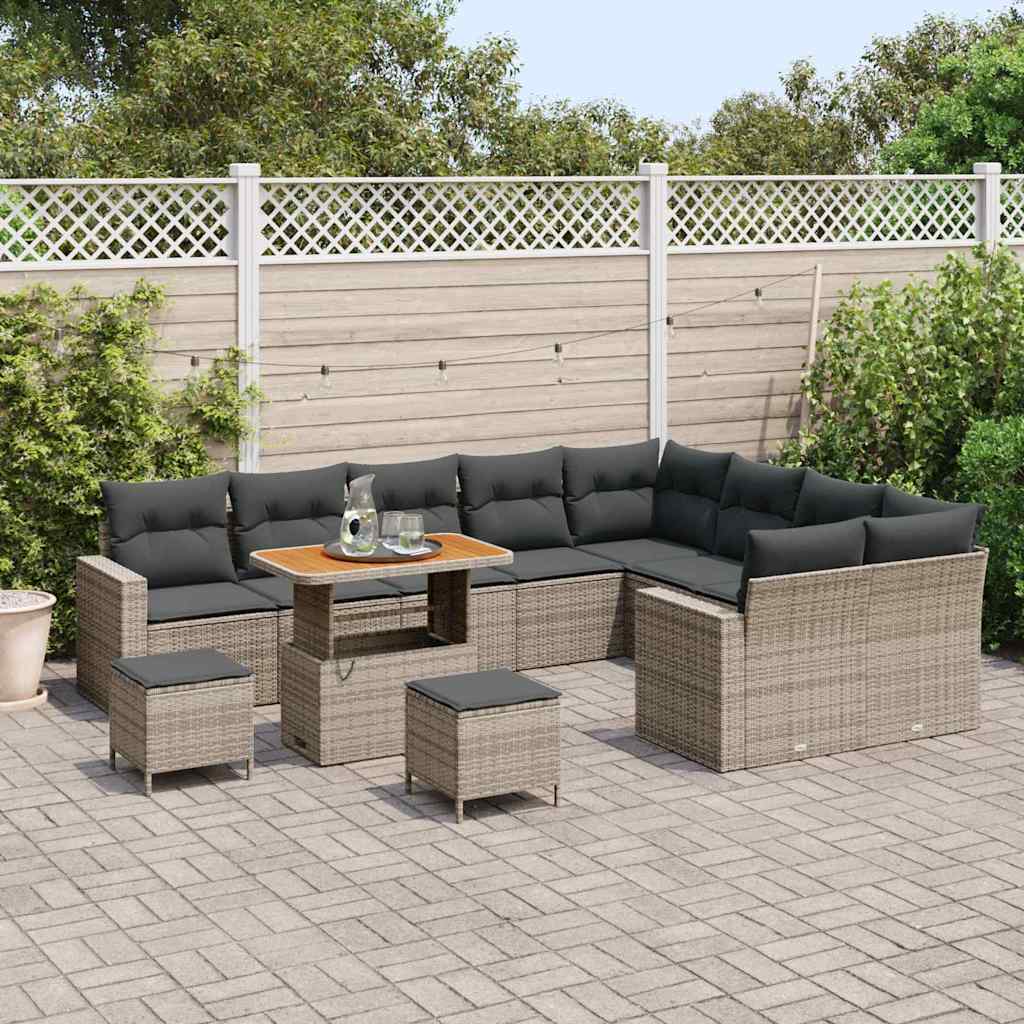 Set Divano da Giardino con cuscino 13 pcs Grigio polyrattan | homemem39