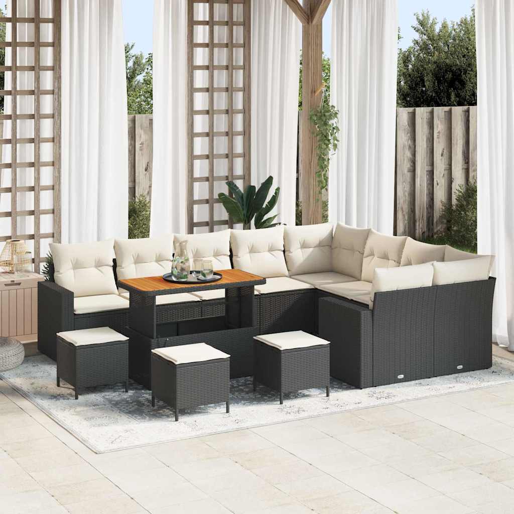 Set Divano da Giardino 14 pcs Nero e Crema polyrattan | homemem39