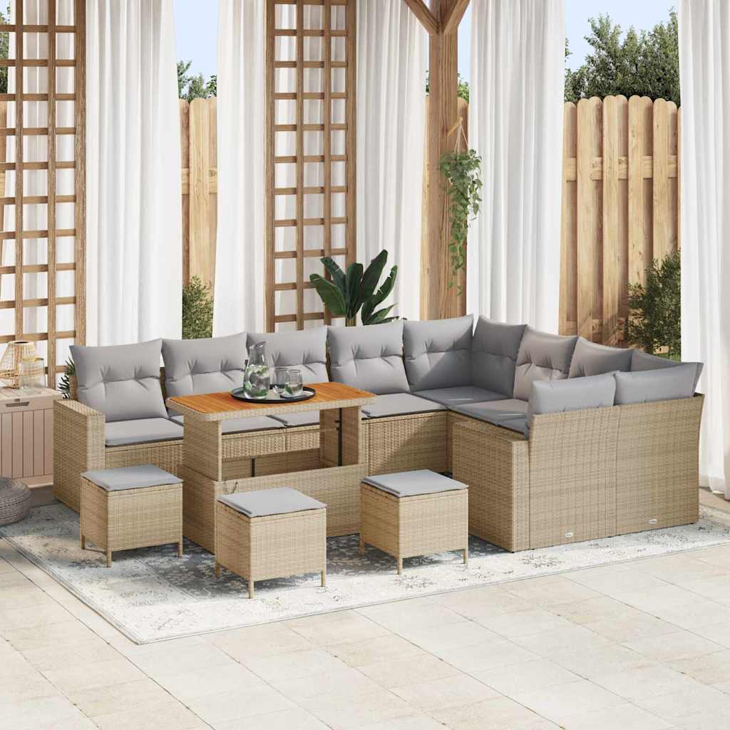 Set Divano da Giardino 14 pcs Beige e Grigio Chiaro polyrattan | homemem39