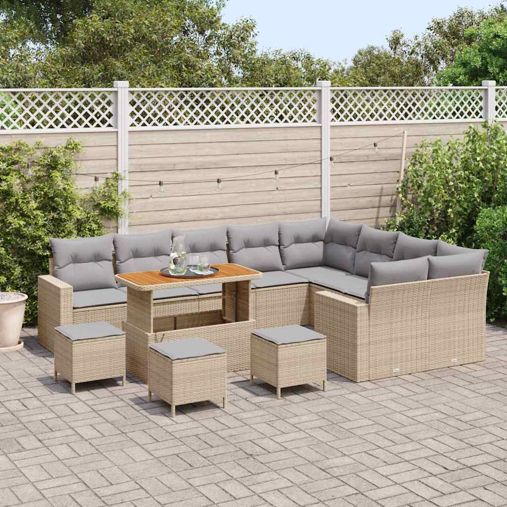 Set Divano da Giardino 14 pcs Beige e Grigio Chiaro polyrattan | homemem39