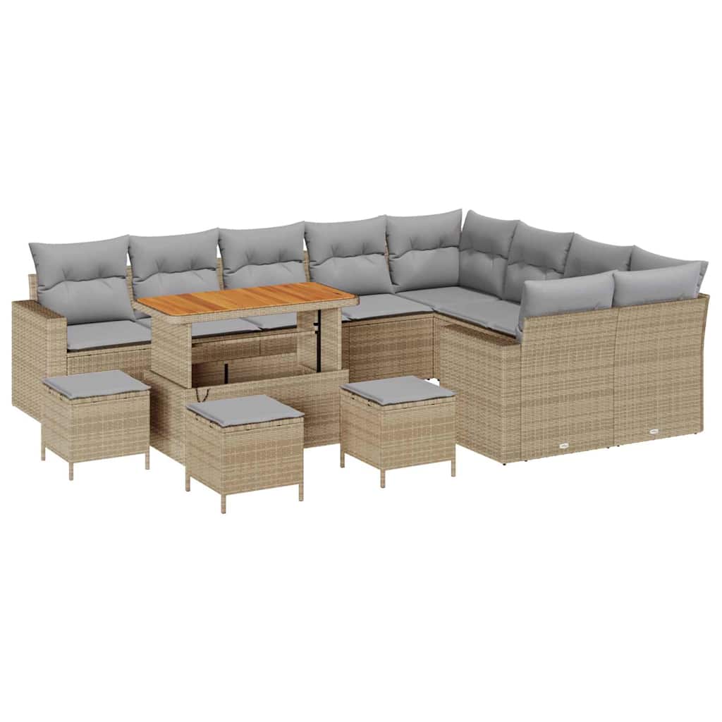 Set Divano da Giardino 14 pcs Beige e Grigio Chiaro polyrattan | homemem39