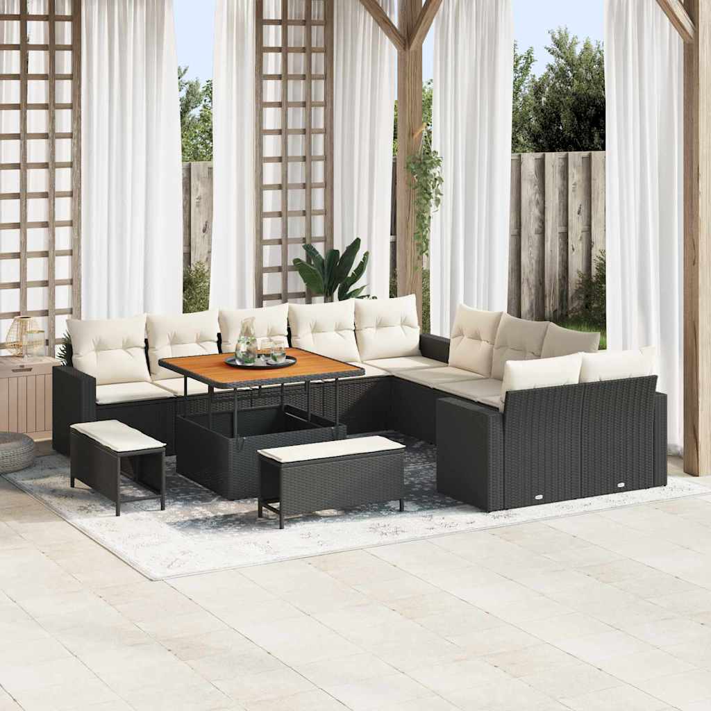 Set Divano da Giardino 17 pcs Nero e Crema polyrattan | homemem39