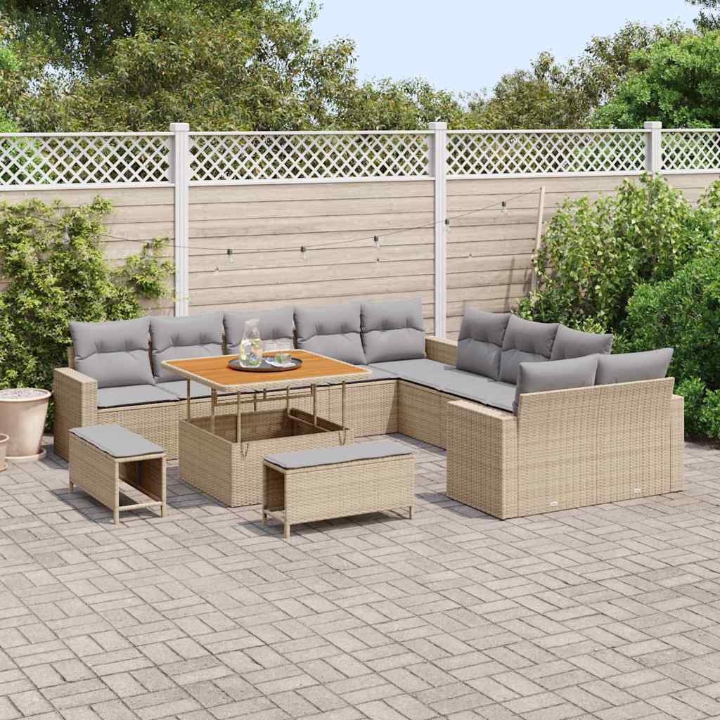 Set Divano da Giardino 17 pcs Beige e Grigio Chiaro polyrattan | homemem39