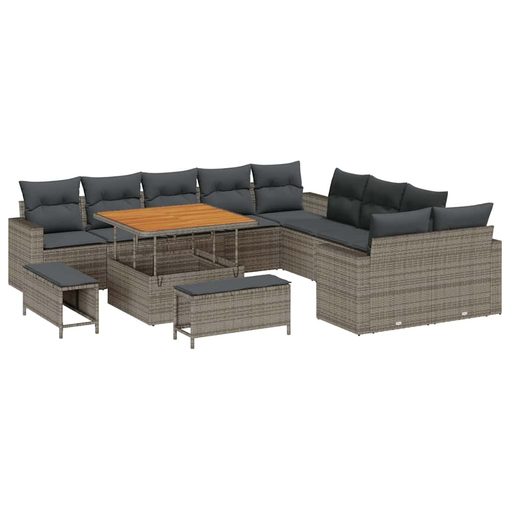 Set Divano da Giardino con cuscino 17 pcs Grigio polyrattan | homemem39