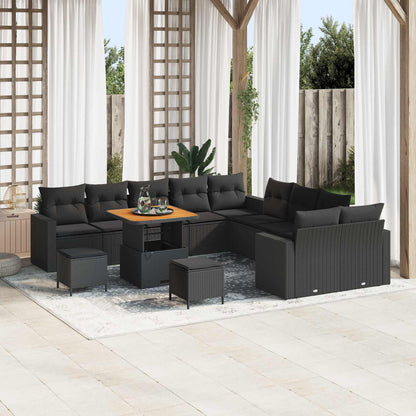 Set Divano da Giardino con cuscino 17 pcs Nero polyrattan | homemem39