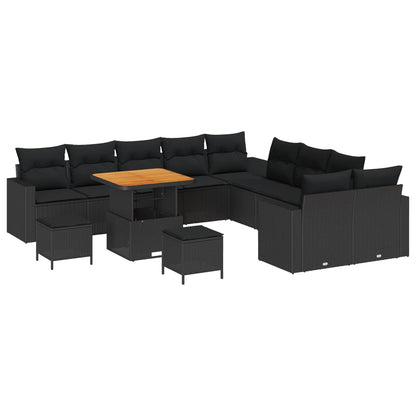 Set Divano da Giardino con cuscino 17 pcs Nero polyrattan | homemem39