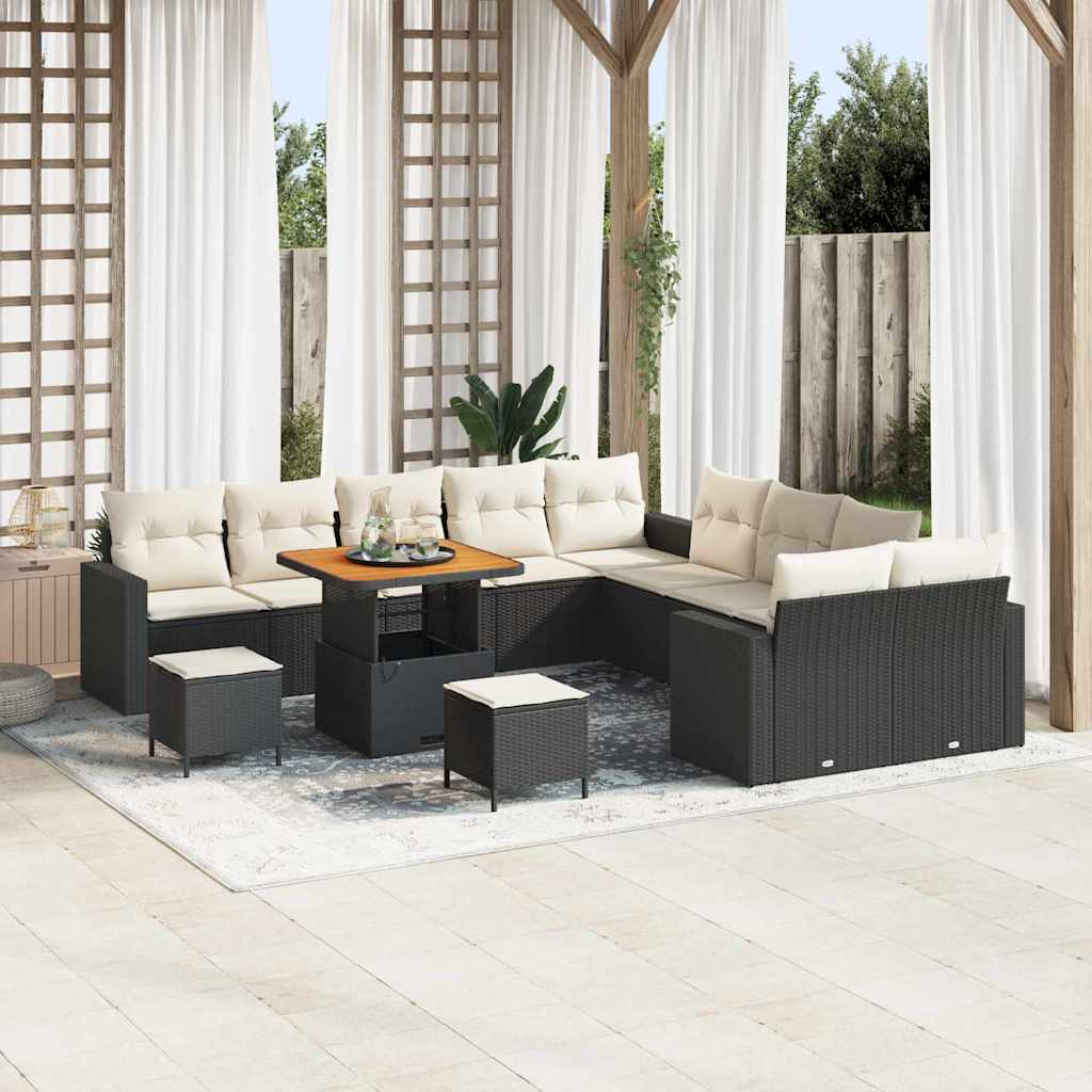 Set Divano da Giardino 17 pcs Nero e Crema polyrattan | homemem39