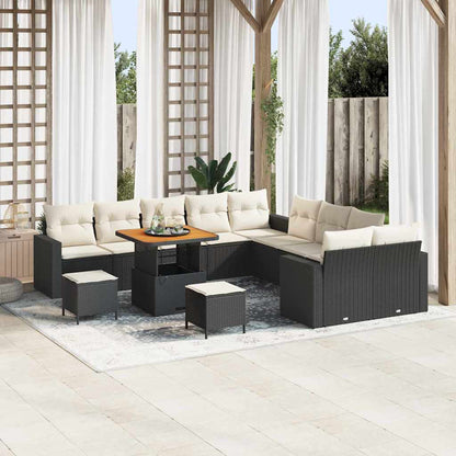 Set Divano da Giardino 17 pcs Nero e Crema polyrattan | homemem39