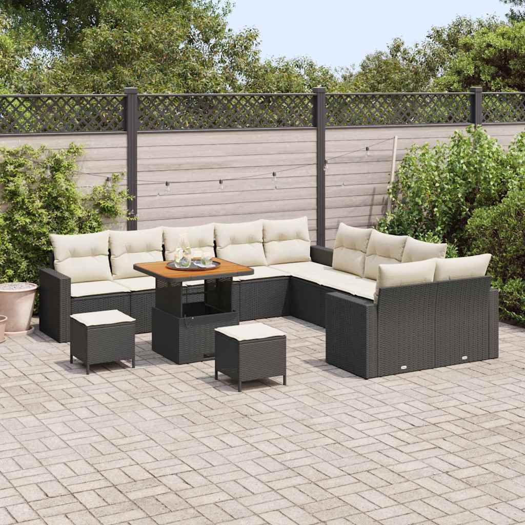 Set Divano da Giardino 17 pcs Nero e Crema polyrattan | homemem39